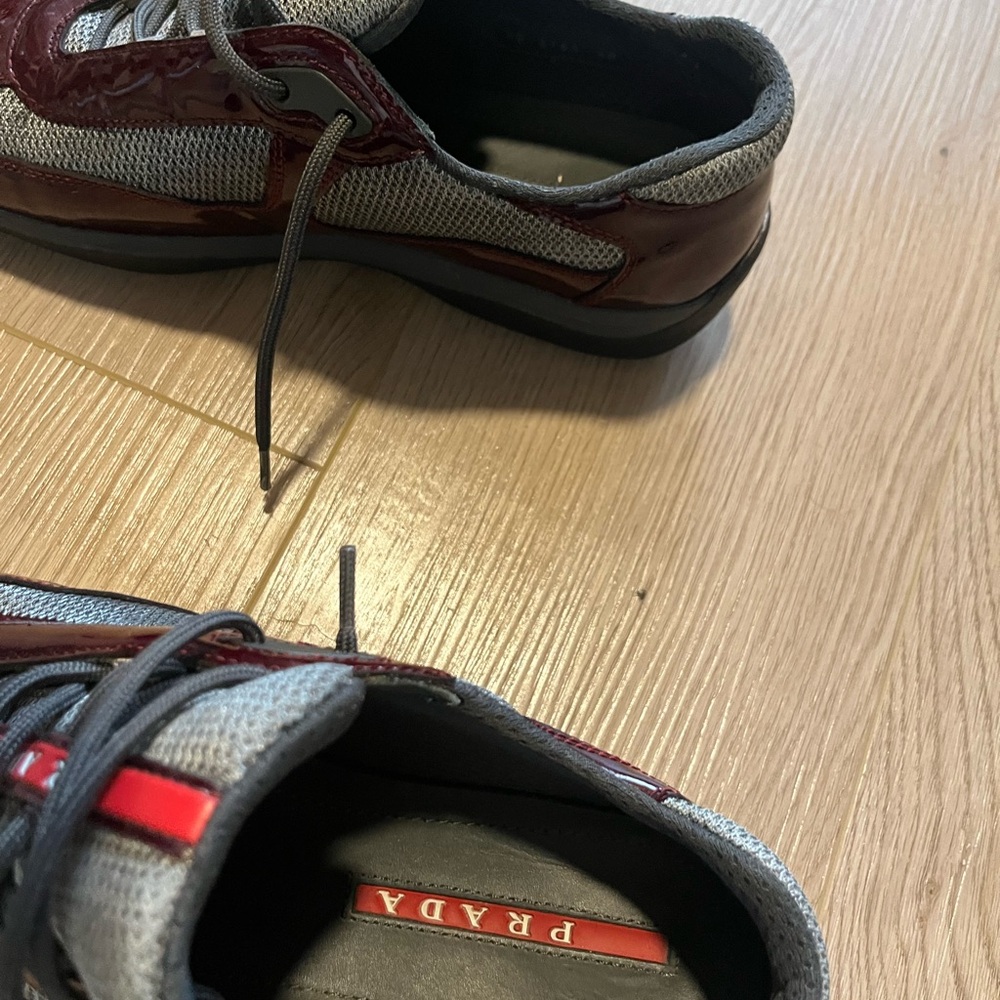 Prada Men's Maroon and Charcoal Sneakers - Picture 4 of 5